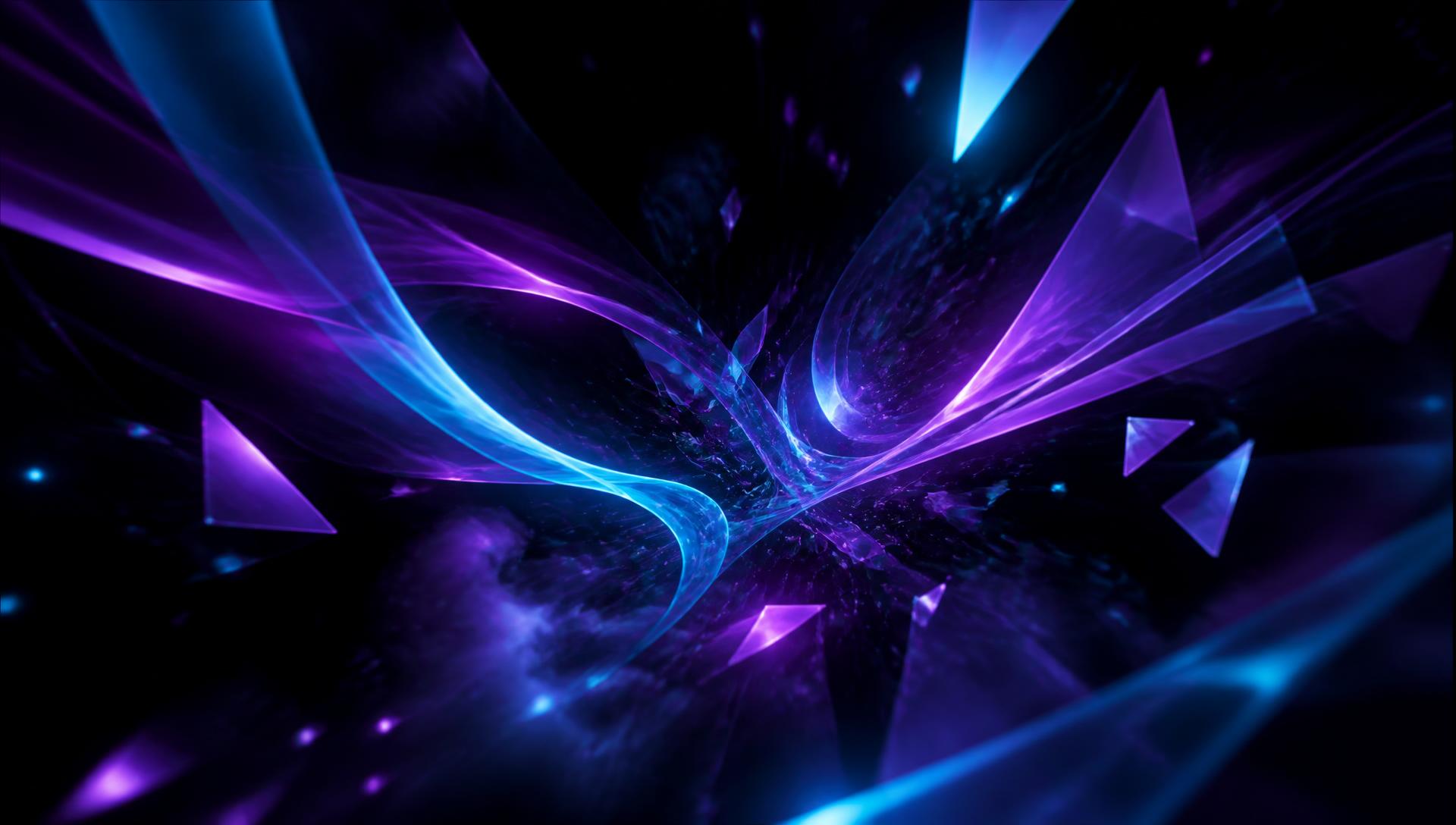 Abstract neon energy ribbons and glowing shards on a dark background